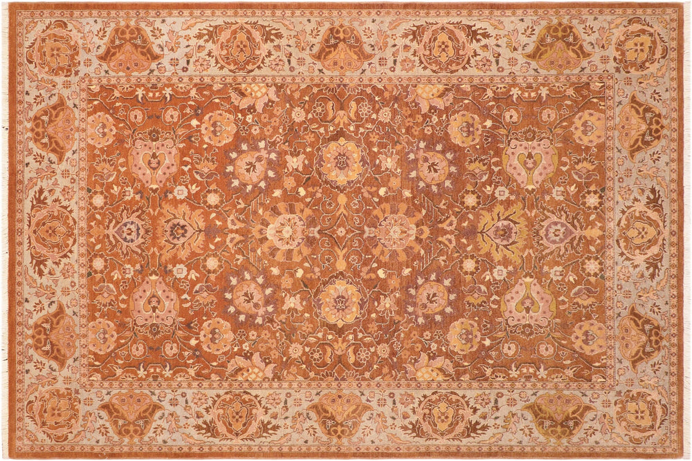 handmade Traditional Kirman Brown Blue Hand Knotted RECTANGLE 100% WOOL area rug 6' x 9'
