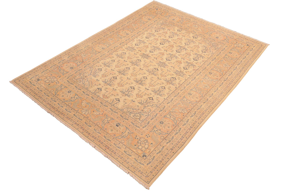 handmade Transitional Kafkaz Tan Red Hand Knotted RECTANGLE 100% WOOL area rug 6x9