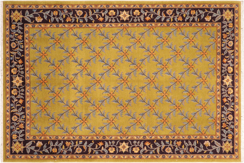 handmade Transitional Kafkaz Green Aubergine Hand Knotted RECTANGLE 100% WOOL area rug 6x9