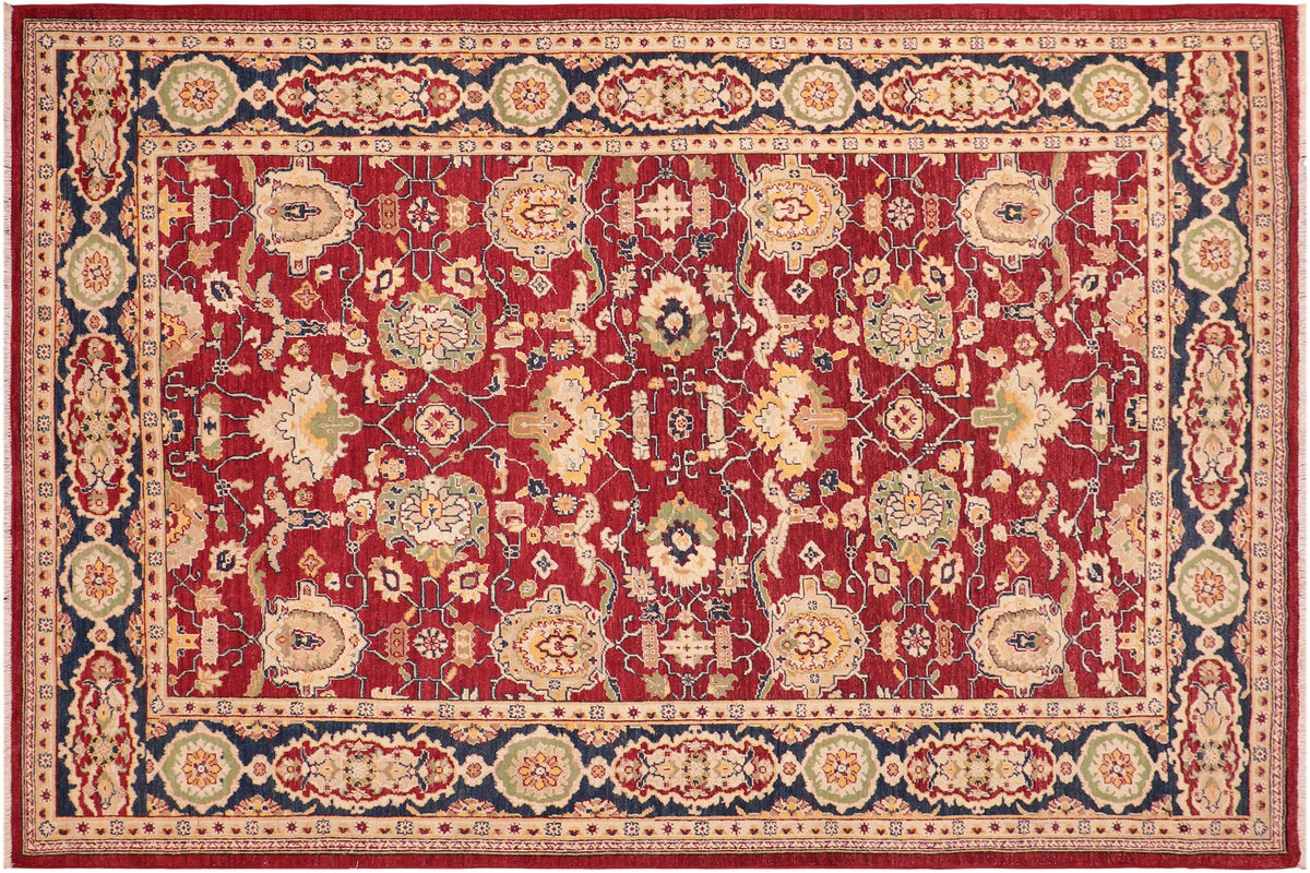 6x9 hand knotted Ziegler wool rug in red and blue - Chic Ziegler Meda