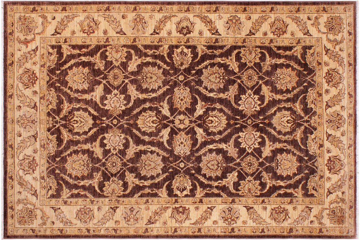 handmade Transitional Kafkaz Brown Tan Hand Knotted RECTANGLE 100% WOOL area rug 6' x 9'