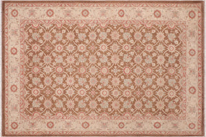handmade Transitional Kafkaz Brown Beige Hand Knotted RECTANGLE 100% WOOL area rug 6' x 9'