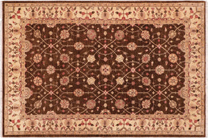handmade Transitional Kafkaz Brown Beige Hand Knotted RECTANGLE 100% WOOL area rug 6' x 9'