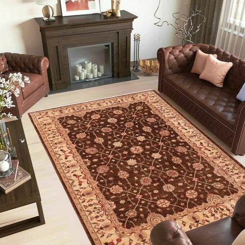 handmade Transitional Kafkaz Brown Beige Hand Knotted RECTANGLE 100% WOOL area rug 6' x 9'