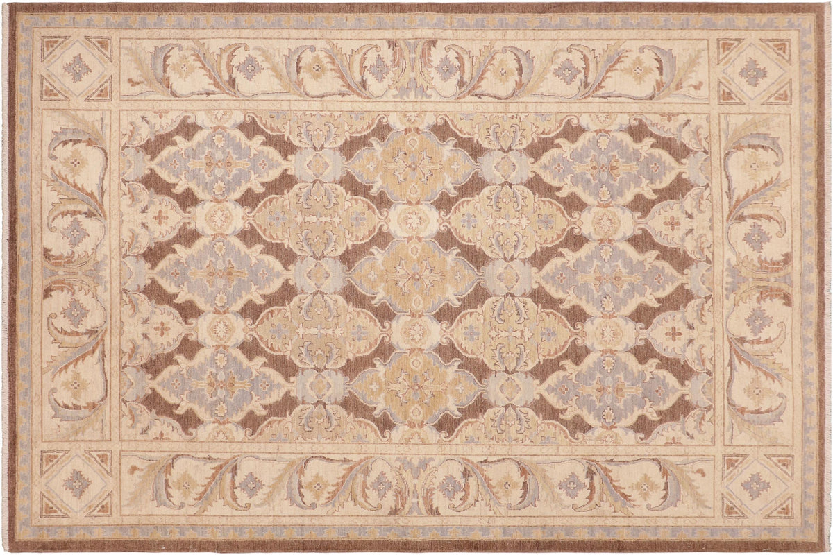handmade Transitional Kafkaz Brown Beige Hand Knotted RECTANGLE 100% WOOL area rug 6' x 9'