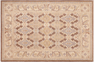 handmade Transitional Kafkaz Brown Beige Hand Knotted RECTANGLE 100% WOOL area rug 6' x 9'