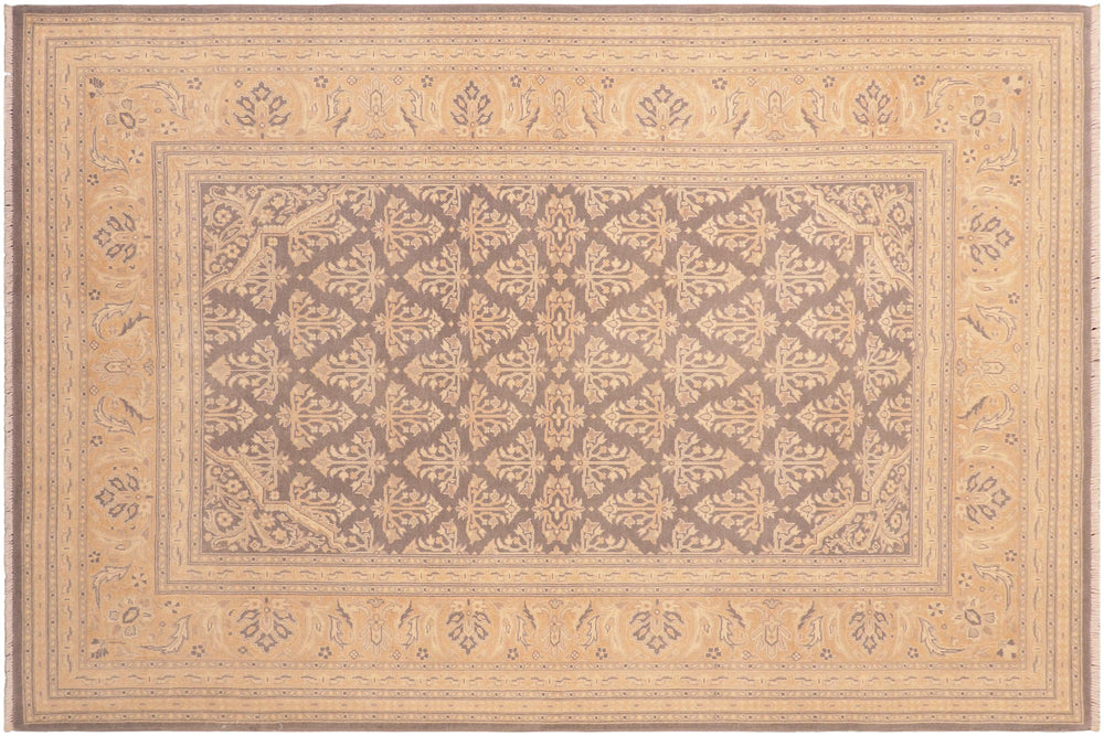 handmade Transitional Kafkaz Gray Gold Hand Knotted RECTANGLE 100% WOOL area rug 6x9