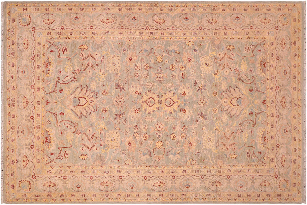 handmade Traditional Kafkaz Green Tan Hand Knotted RECTANGLE 100% WOOL area rug 6x9