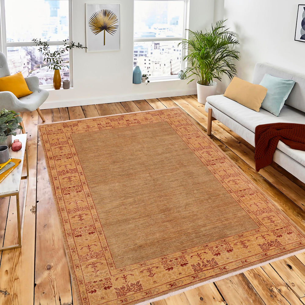 handmade Modern Kafkaz Tan Beige Hand Knotted RECTANGLE 100% WOOL area rug 6' x 9'