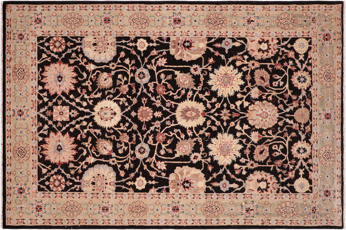 handmade Transitional Lahore Black Green Hand Knotted RECTANGLE 100% WOOL area rug 6' x 9'