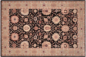 handmade Transitional Lahore Black Green Hand Knotted RECTANGLE 100% WOOL area rug 6' x 9'