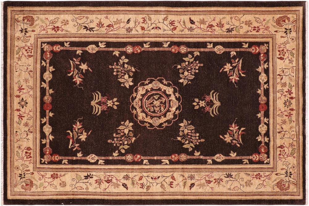 handmade Traditional Kafkaz Brown Tan Hand Knotted RECTANGLE 100% WOOL area rug 6' x 8'