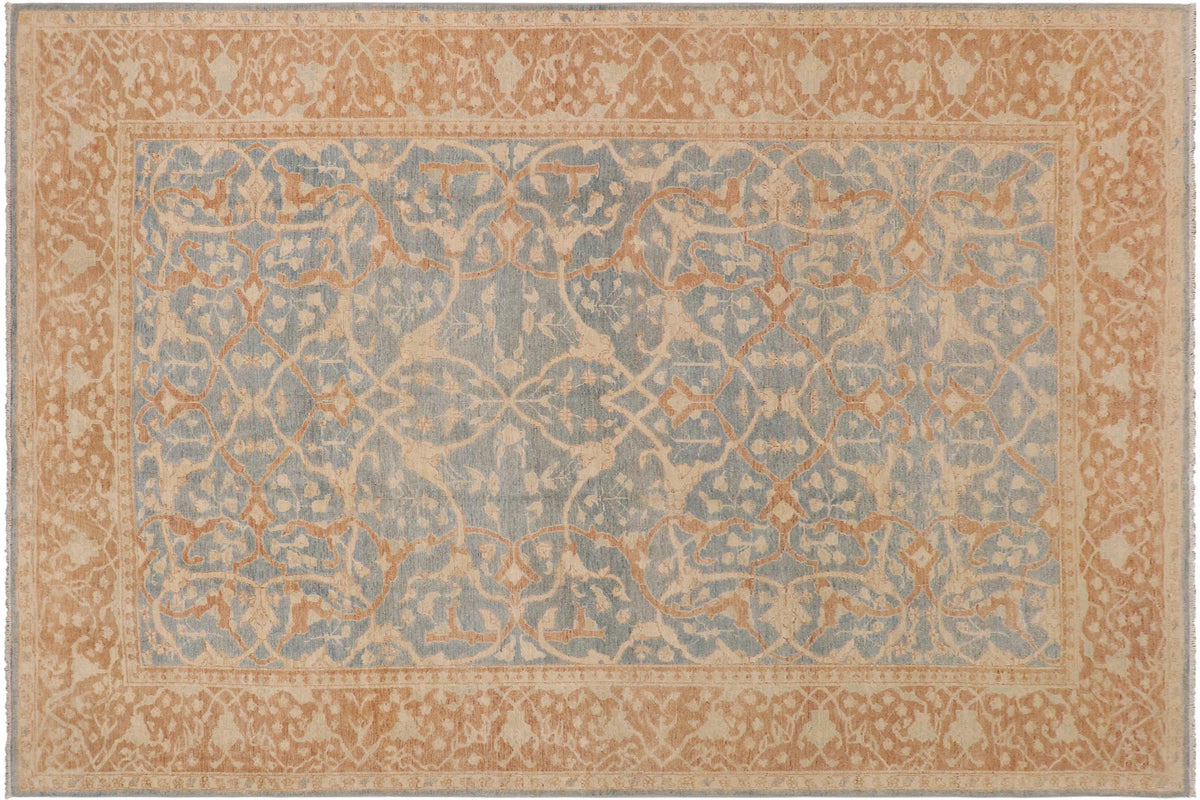 9x12 hand knotted transitional wool rug in blue and brown - Oriental Luba