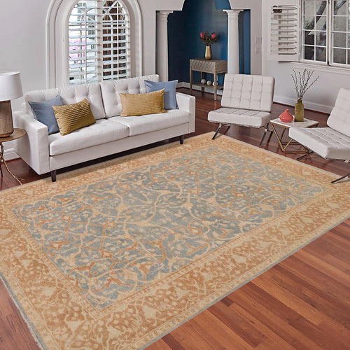 handmade Transitional Kafkaz Blue Brown Hand Knotted RECTANGLE 100% WOOL area rug 9' x 12'