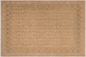 handmade Transitional Kafkaz Tan Green Hand Knotted RECTANGLE 100% WOOL area rug 9' x 10'