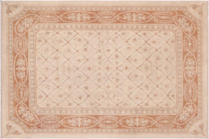 handmade Transitional Kafkaz Beige Copper Hand Knotted RECTANGLE 100% WOOL area rug 9' x 12'