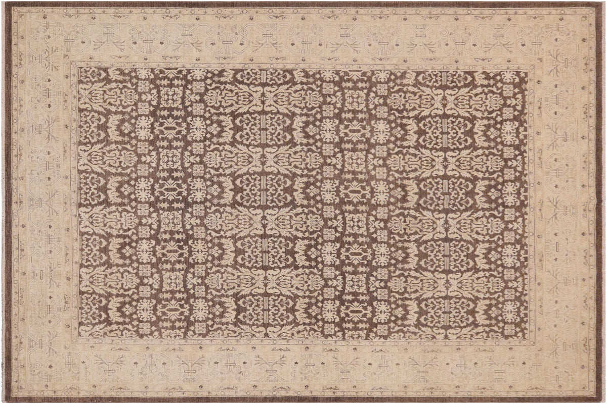 handmade Transitional Kafkaz Brown Beige Hand Knotted RECTANGLE 100% WOOL area rug 9' x 12'