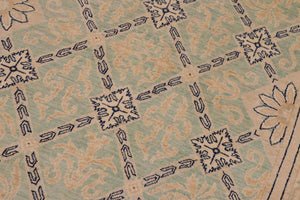 handmade Transitional Kafkaz Green Tan Hand Knotted RECTANGLE 100% WOOL area rug 9' x 12'