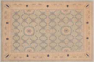 handmade Transitional Kafkaz Green Tan Hand Knotted RECTANGLE 100% WOOL area rug 9' x 12'