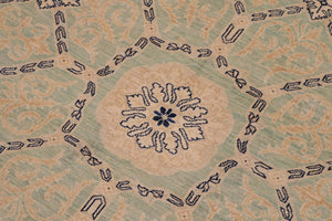 handmade Transitional Kafkaz Green Tan Hand Knotted RECTANGLE 100% WOOL area rug 9' x 12'