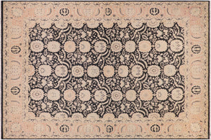 handmade Transitional Lahore Charcoal Pink Hand Knotted RECTANGLE 100% WOOL area rug 9' x 12'