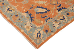 handmade Traditional Kafkaz Orange Blue Hand Knotted RECTANGLE 100% WOOL area rug 9x12