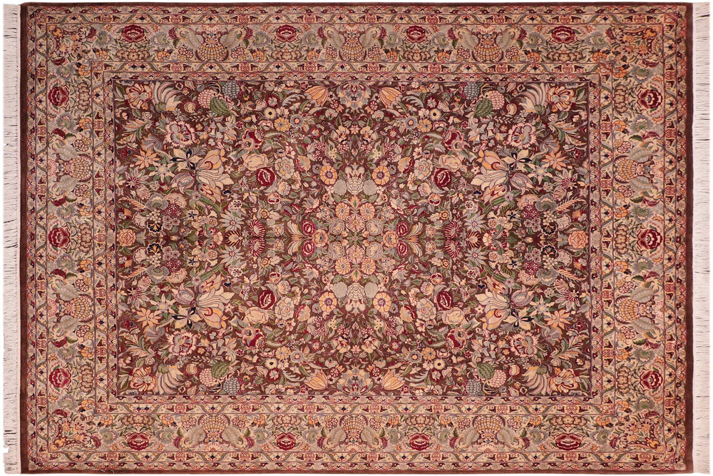 handmade Traditional Gullrook Brown Beige Hand Knotted RECTANGLE 100% WOOL area rug 8x11