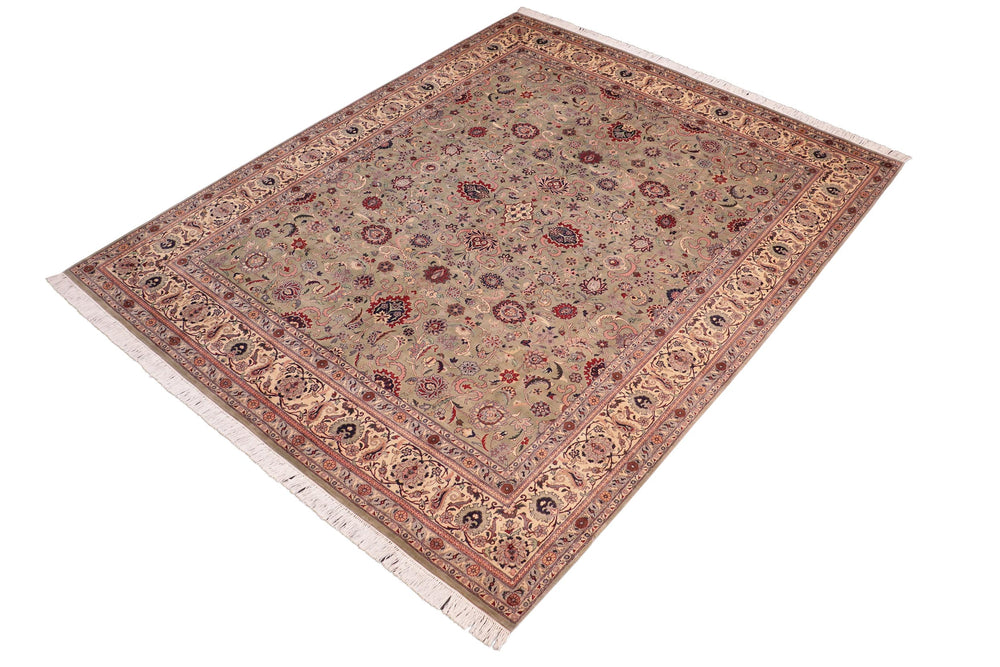 handmade Traditional Abasi Afsha Green Beige Hand Knotted RECTANGLE 100% WOOL area rug 8x10