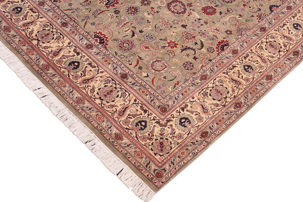 handmade Traditional Abasi Afsha Green Beige Hand Knotted RECTANGLE 100% WOOL area rug 8x10