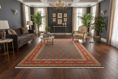 handmade Transitional  Green Rust Hand Knotted RECTANGLE 100% WOOL area rug 8x10