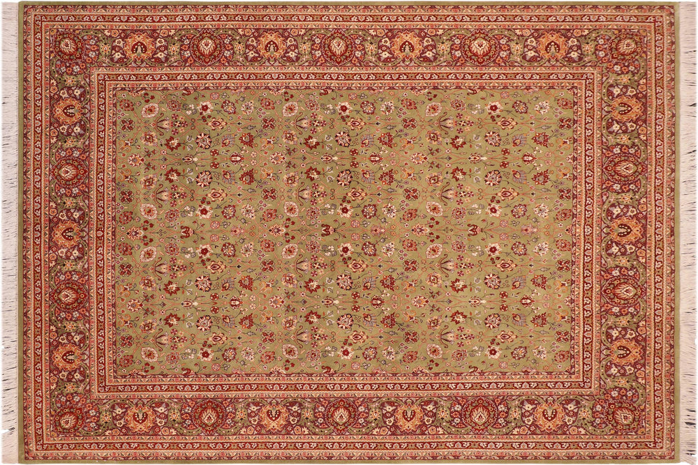 handmade Traditional Regular Green Aubergine Hand Knotted RECTANGLE 100% WOOL area rug 8x10
