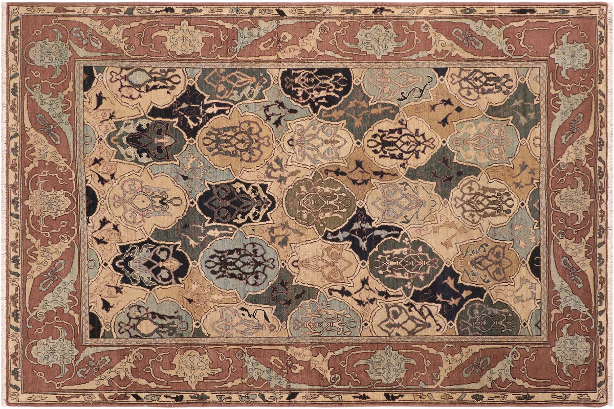 handmade Transitional Kafkaz Blue Brown Hand Knotted RECTANGLE 100% WOOL area rug 6' x 9'