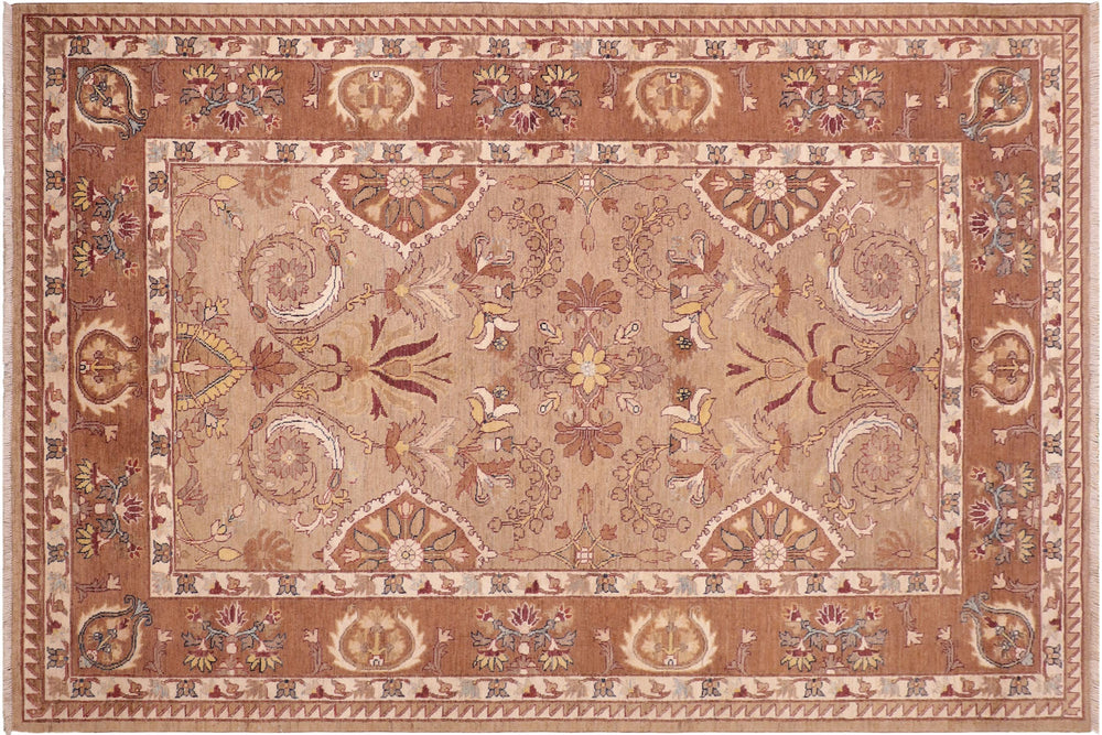 handmade Traditional Kafkaz Tan Brown Hand Knotted RECTANGLE 100% WOOL area rug 6' x 9'