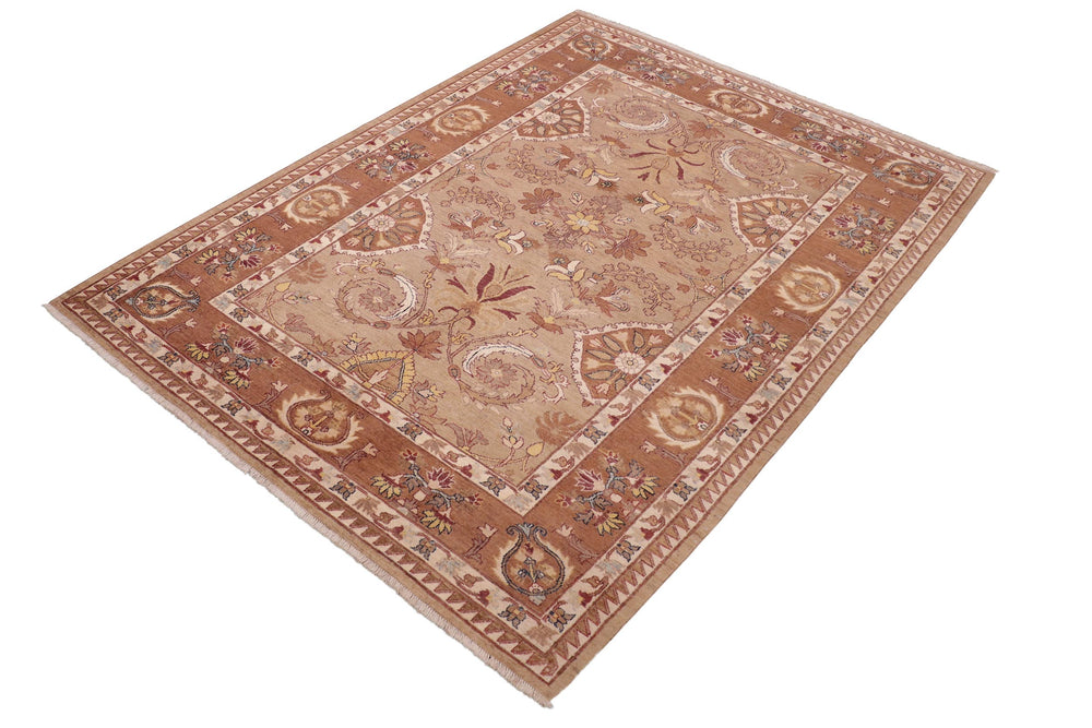 handmade Traditional Kafkaz Tan Brown Hand Knotted RECTANGLE 100% WOOL area rug 6' x 9'