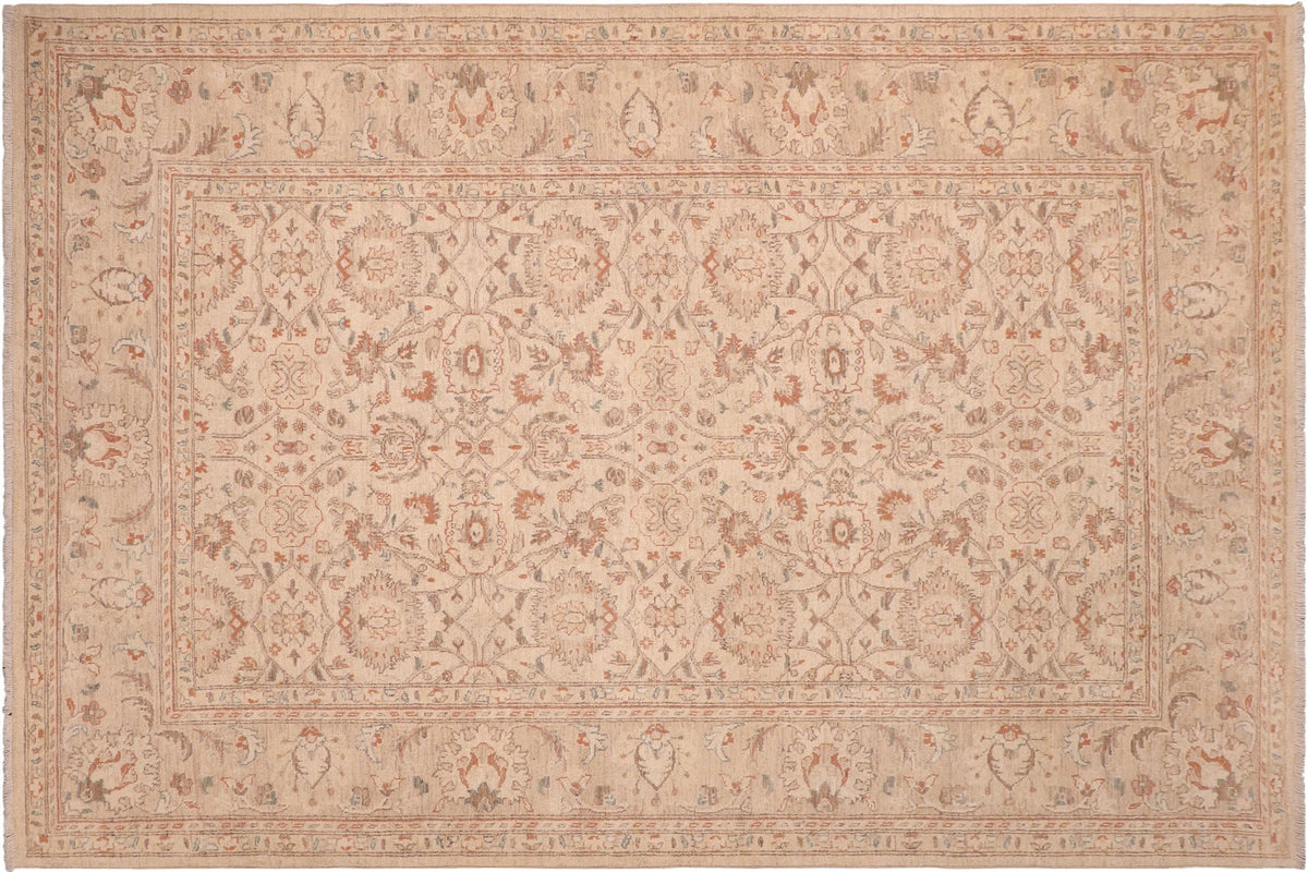 handmade Transitional Kafkaz Beige Tan Hand Knotted RECTANGLE 100% WOOL area rug 6' x 9'