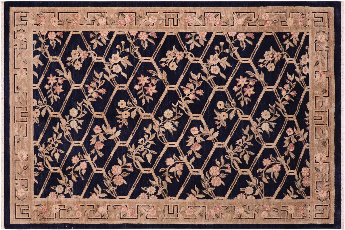 handmade Transitional Kafkaz Blue Tan Hand Knotted RECTANGLE 100% WOOL area rug 6' x 9'