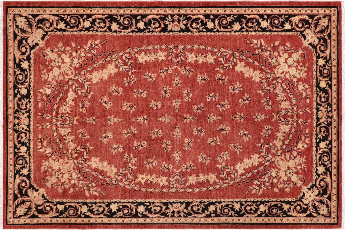handmade Transitional Kafkaz Red Black Hand Knotted RECTANGLE 100% WOOL area rug 6' x 9'