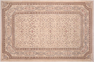handmade Transitional Kafkaz Beige Brown Hand Knotted RECTANGLE 100% WOOL area rug 6' x 9'