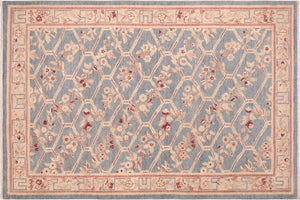 handmade Transitional Kafkaz Blue Tan Hand Knotted RECTANGLE 100% WOOL area rug 6' x 9'