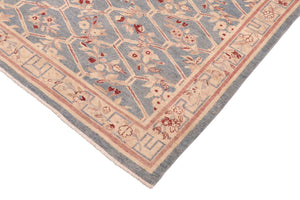 handmade Transitional Kafkaz Blue Tan Hand Knotted RECTANGLE 100% WOOL area rug 6' x 9'
