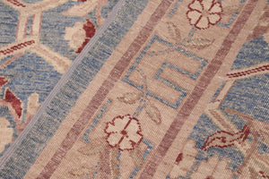 handmade Transitional Kafkaz Blue Tan Hand Knotted RECTANGLE 100% WOOL area rug 6' x 9'