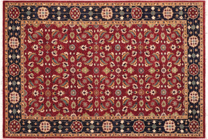 handmade Transitional Kafkaz Red Blue Hand Knotted RECTANGLE 100% WOOL area rug 6' x 9'