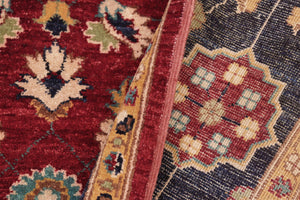 handmade Transitional Kafkaz Red Blue Hand Knotted RECTANGLE 100% WOOL area rug 6' x 9'
