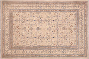 handmade Transitional Kafkaz Tan Blue Hand Knotted RECTANGLE 100% WOOL area rug 6' x 9'