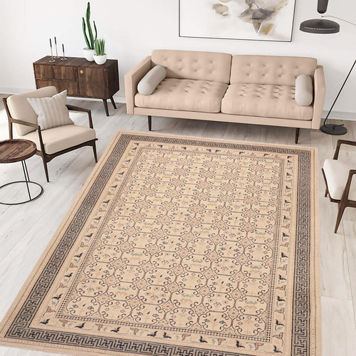 handmade Transitional Kafkaz Beige Green Hand Knotted RECTANGLE 100% WOOL area rug 6' x 9'