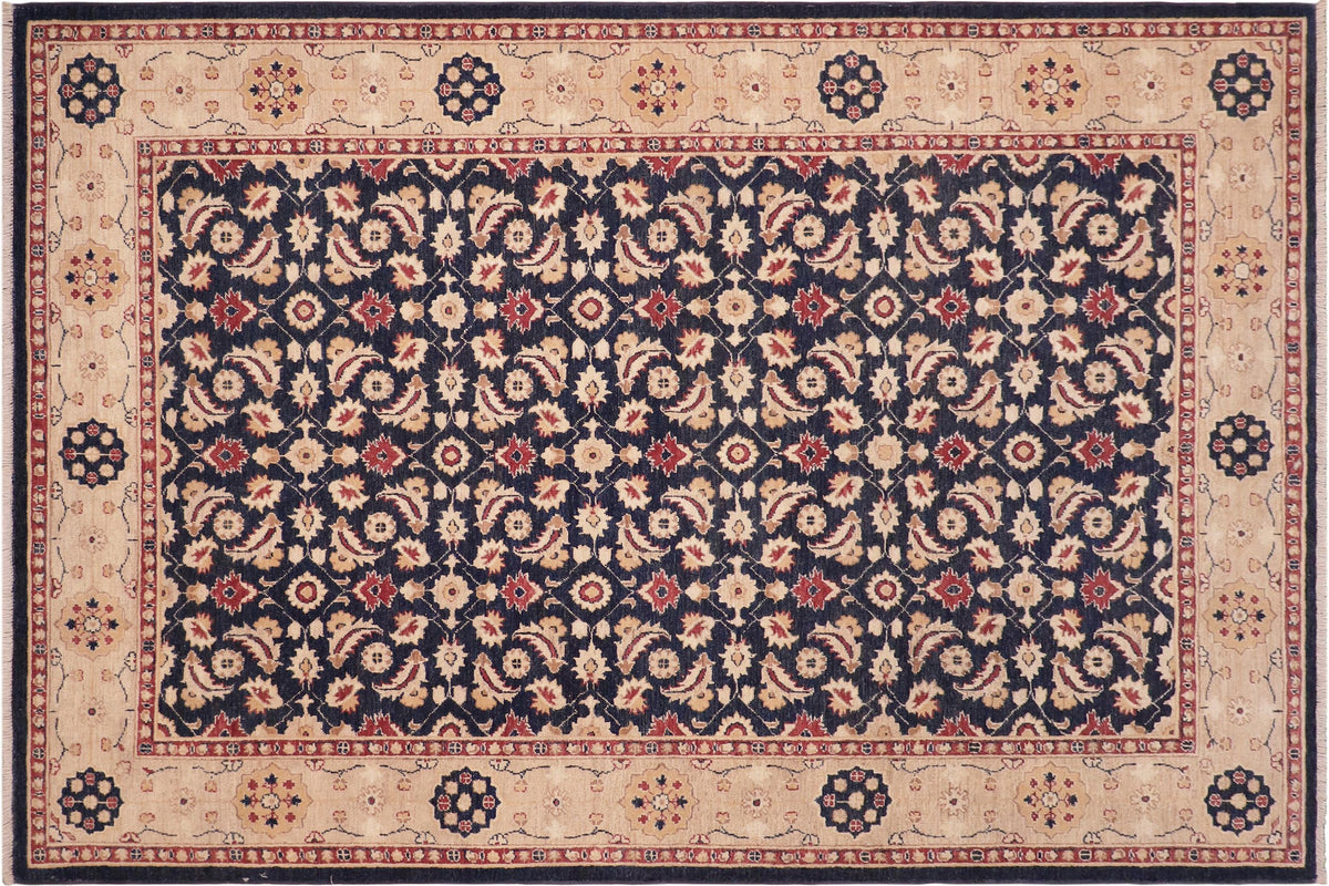 handmade Transitional Kafkaz Blue Tan Hand Knotted RECTANGLE 100% WOOL area rug 6' x 9'