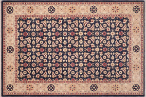 handmade Transitional Kafkaz Blue Tan Hand Knotted RECTANGLE 100% WOOL area rug 6' x 9'
