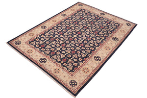 handmade Transitional Kafkaz Blue Tan Hand Knotted RECTANGLE 100% WOOL area rug 6' x 9'
