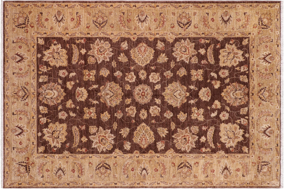 handmade Transitional Kafkaz Brown Tan Hand Knotted RECTANGLE 100% WOOL area rug 6' x 9'