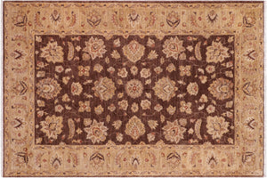 handmade Transitional Kafkaz Brown Tan Hand Knotted RECTANGLE 100% WOOL area rug 6' x 9'